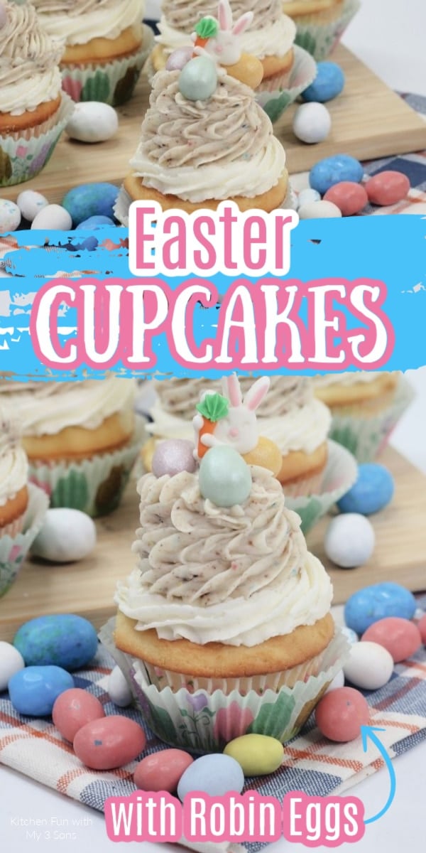 Easy Easter Cupcakes topped with candy Robin Eggs
