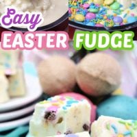 Delicious white chocolate fudge that is covered with Easter candy and sprinkles