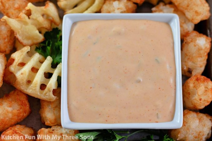 homemade in-n-out sauce in a white bowl.