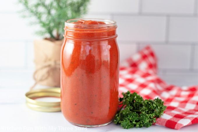 Easy Homemade Pizza Sauce in a jar.