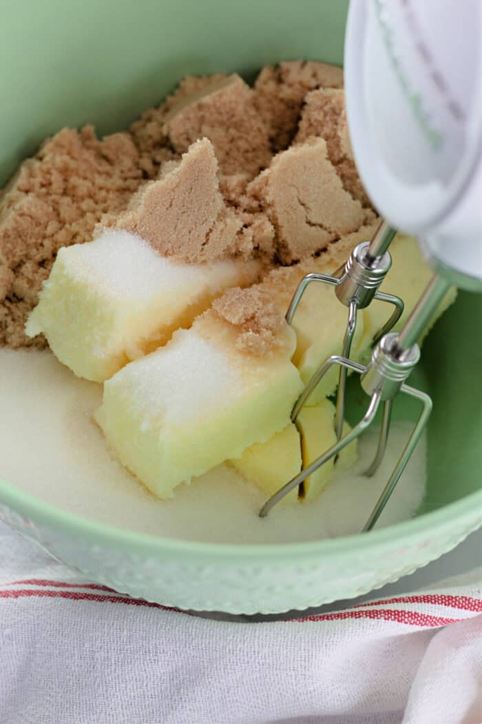 Sugars and butter in a mixing bowl