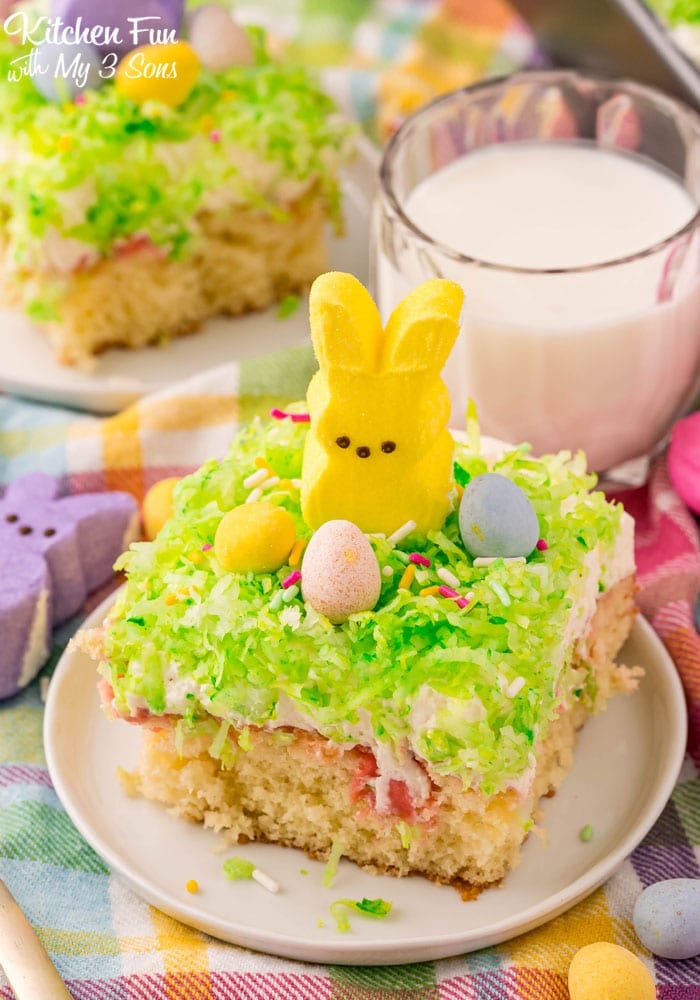 This Peeps Cake is a deliciously moist poke cake recipe full of flavor. Perfect for Easter, this is a dessert that everyone loves.