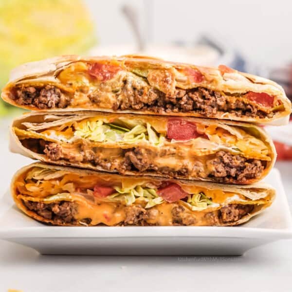 A stack of Homemade Crunchwrap Supremes.