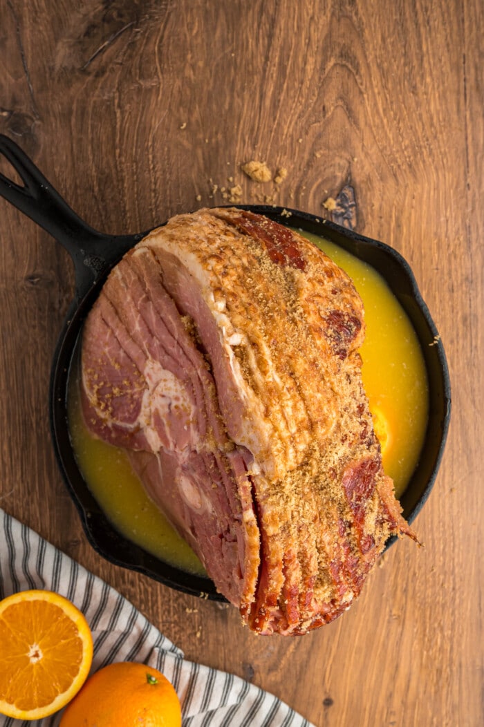 glaze ingredients on uncooked ham