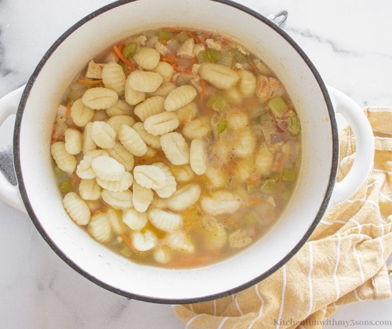 Gnocchi added to soup broth