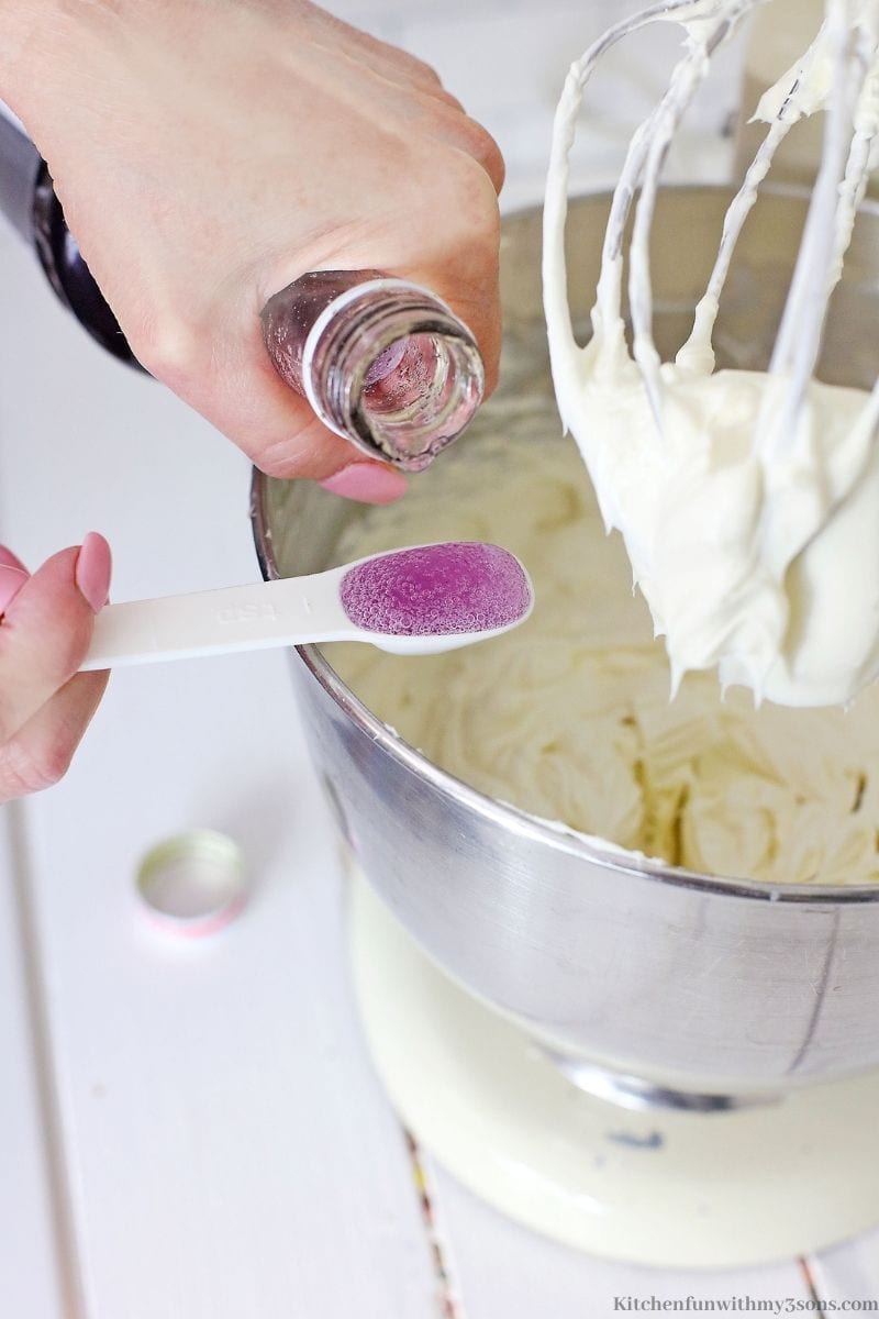Adding in the lavender syrup to the batter.