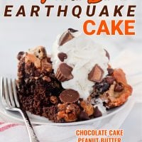 Bowl of Reese's peanut butter cup earthquake cake.