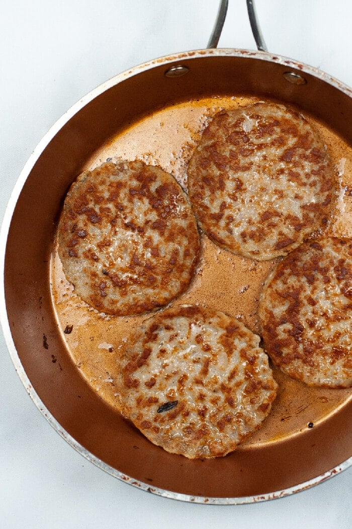 sausage patties in a pan