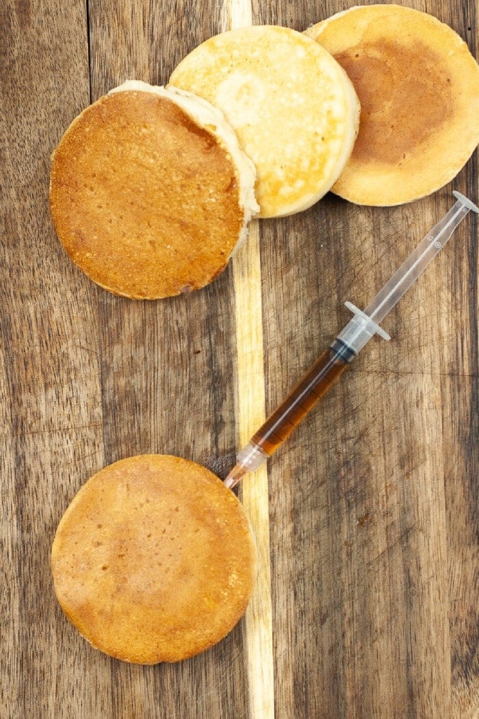 injecting syrup in a pancake