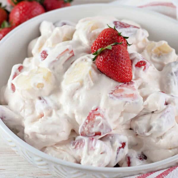 Strawberry Banana Cheesecake Salad feature