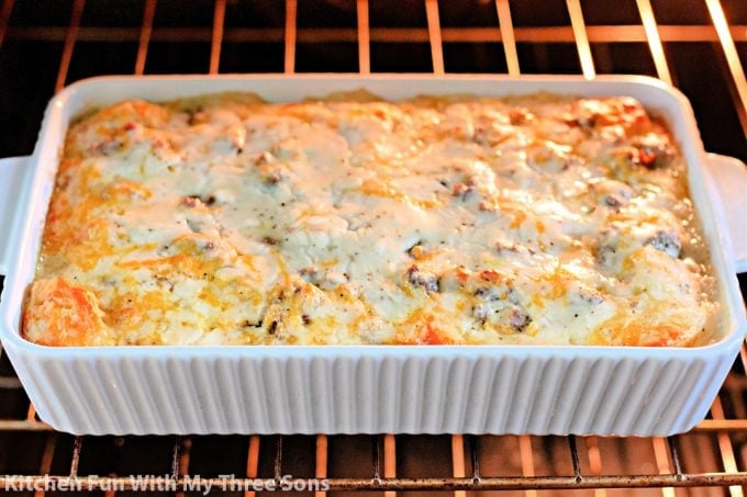 freshly baked Biscuits and Gravy Breakfast Casserole.