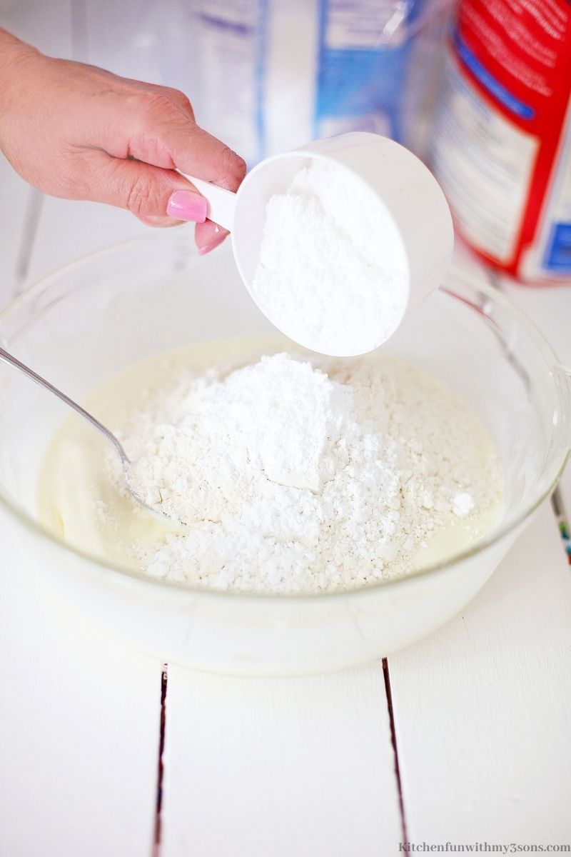 Combining the dry ingredients.