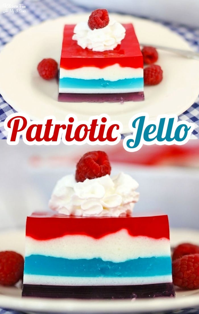 Red White and Blue Jello is an easy dessert that is perfect for Memorial Day, the 4th of July and Labor Day. It's fun, colorful and super tasty. #Dessert