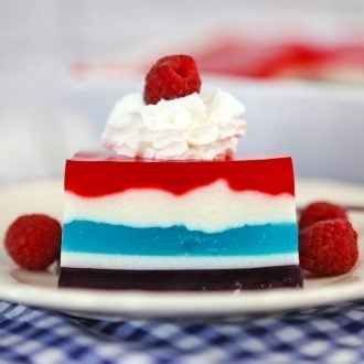 The jello topped with whipped cream.