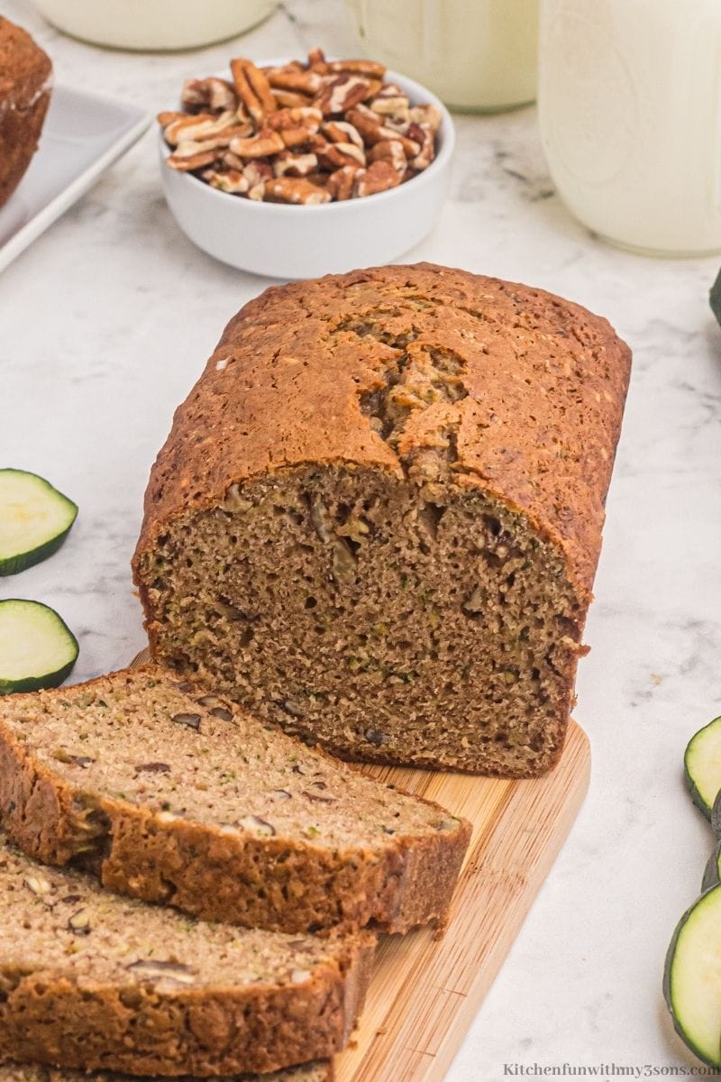 The loaf of zucchini bread.