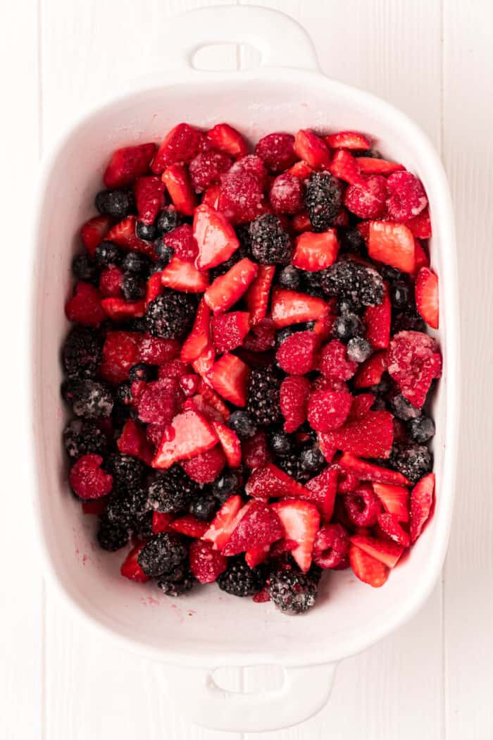 mixed berries in a baking dish