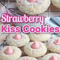 Pinterest title image for Strawberry Kiss Cookies.