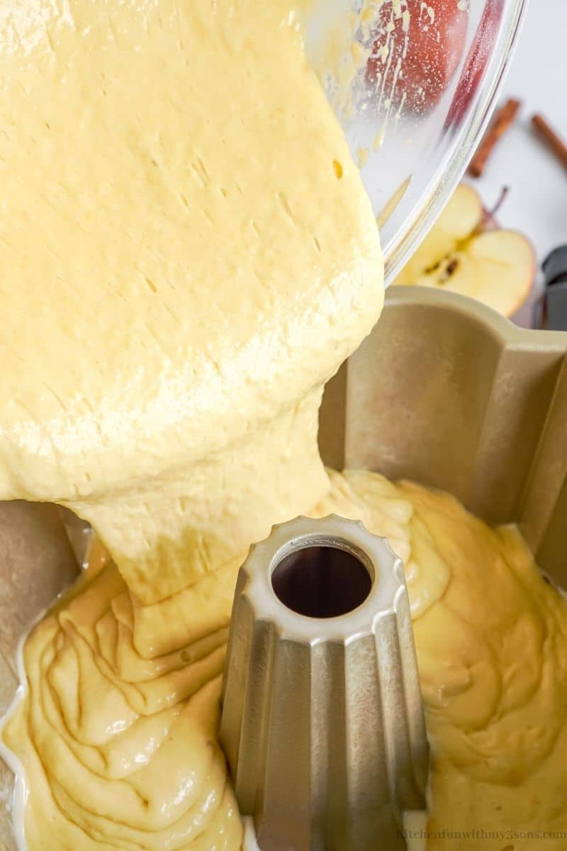 Adding the batter into the pan.
