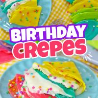 Need a special birthday breakfast? These delicious Happy Birthday Crepes are a perfect way to make someone feel special. Easy homemade crepe recipe with a cream cheese filling. #Recipes #Breakfast