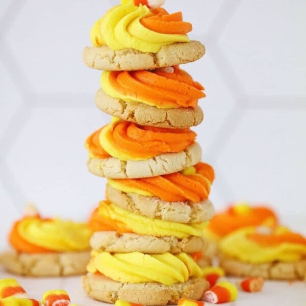 A couple of the cookies stacked on top of each other.