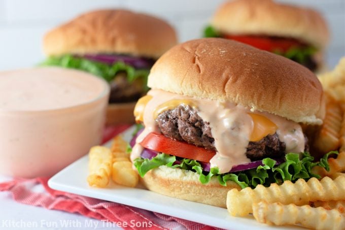 cheese burgers with copycat in-n-out sauce.