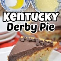 The Kentucky Derby Pie is a chocolate pie with a walnut tart on a crumbly crust. This recipe is an old classic that is so good! #Recipes #Dessert