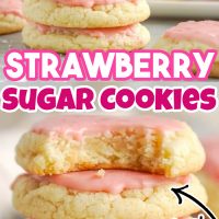 Strawberry Sugar Cookies are so delicious! Soft, chewy, and topped with a yummy strawberry glaze. #Recipes #Dessert #Cookies