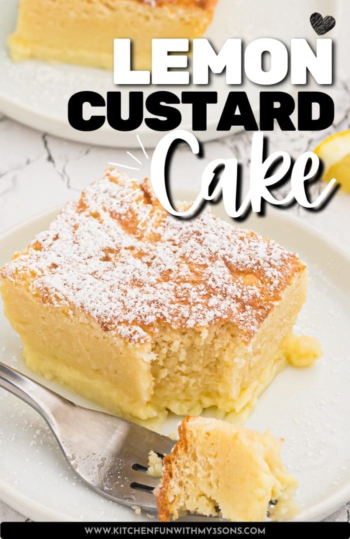 pinterest image for lemon custard cake