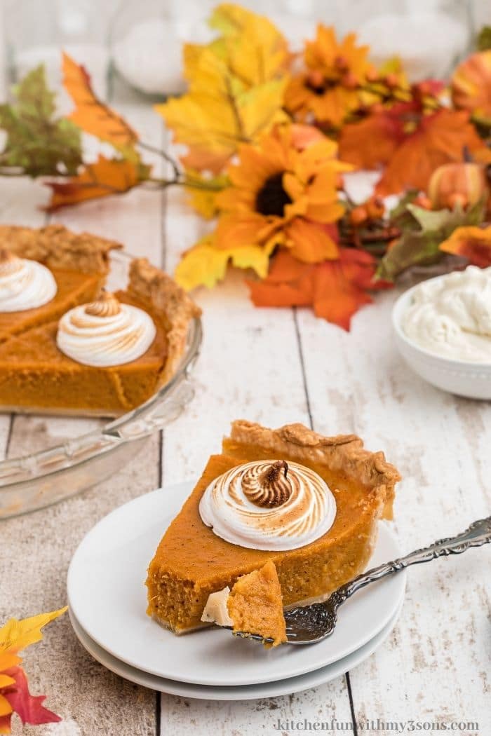 The pie with fall decorations in the back.