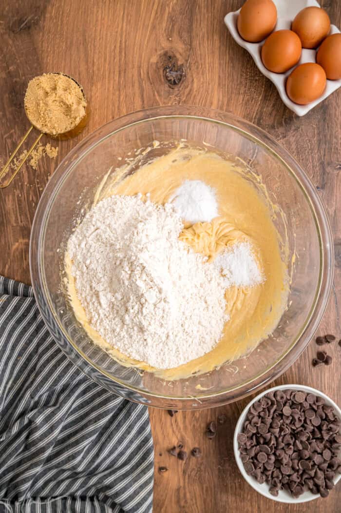 Flour added to wet dough ingredients