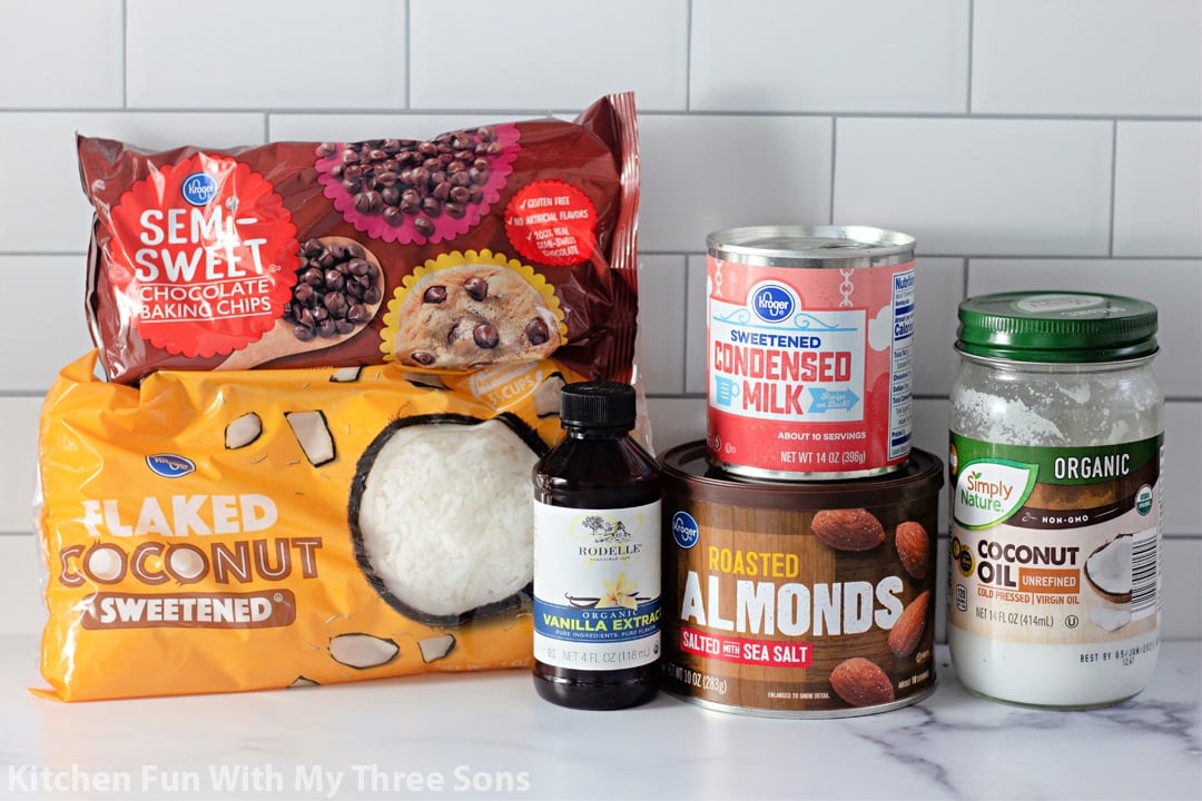 ingredients to make Homemade Almond Joy Recipe.