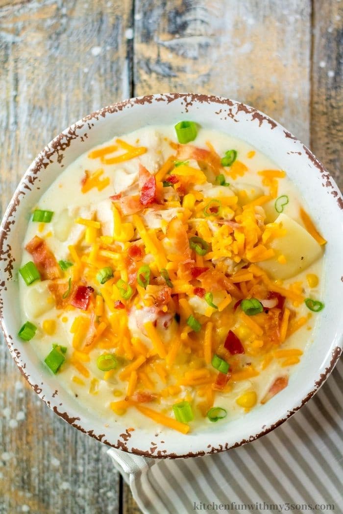The chowder topped with green onions.
