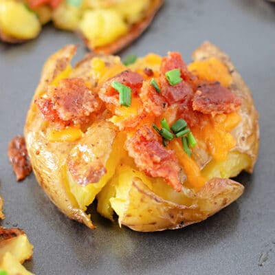 Bacon Cheddar Smashed Potatoes Feature