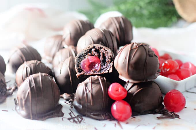 Chocolate Covered Cherry Brownie Balls.