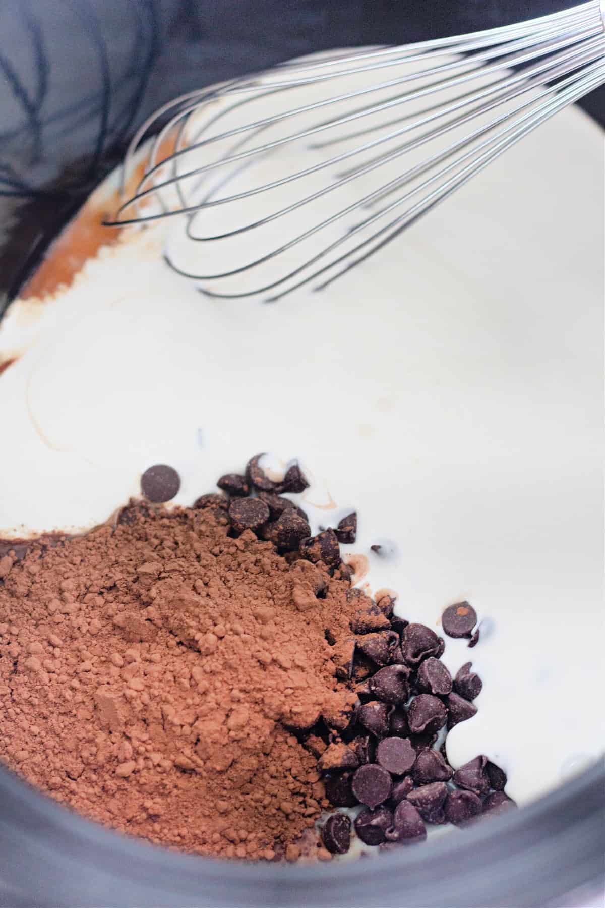 Whisking hot chocolate ingredients in the crockpot