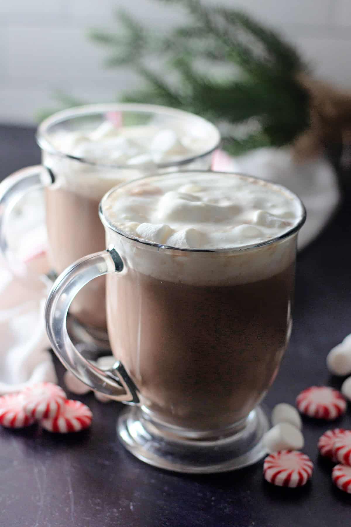 Two mugs of crock pot hot chocolate