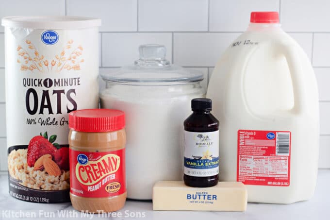 ingredients to make No Bake Peanut Butter Cookies.