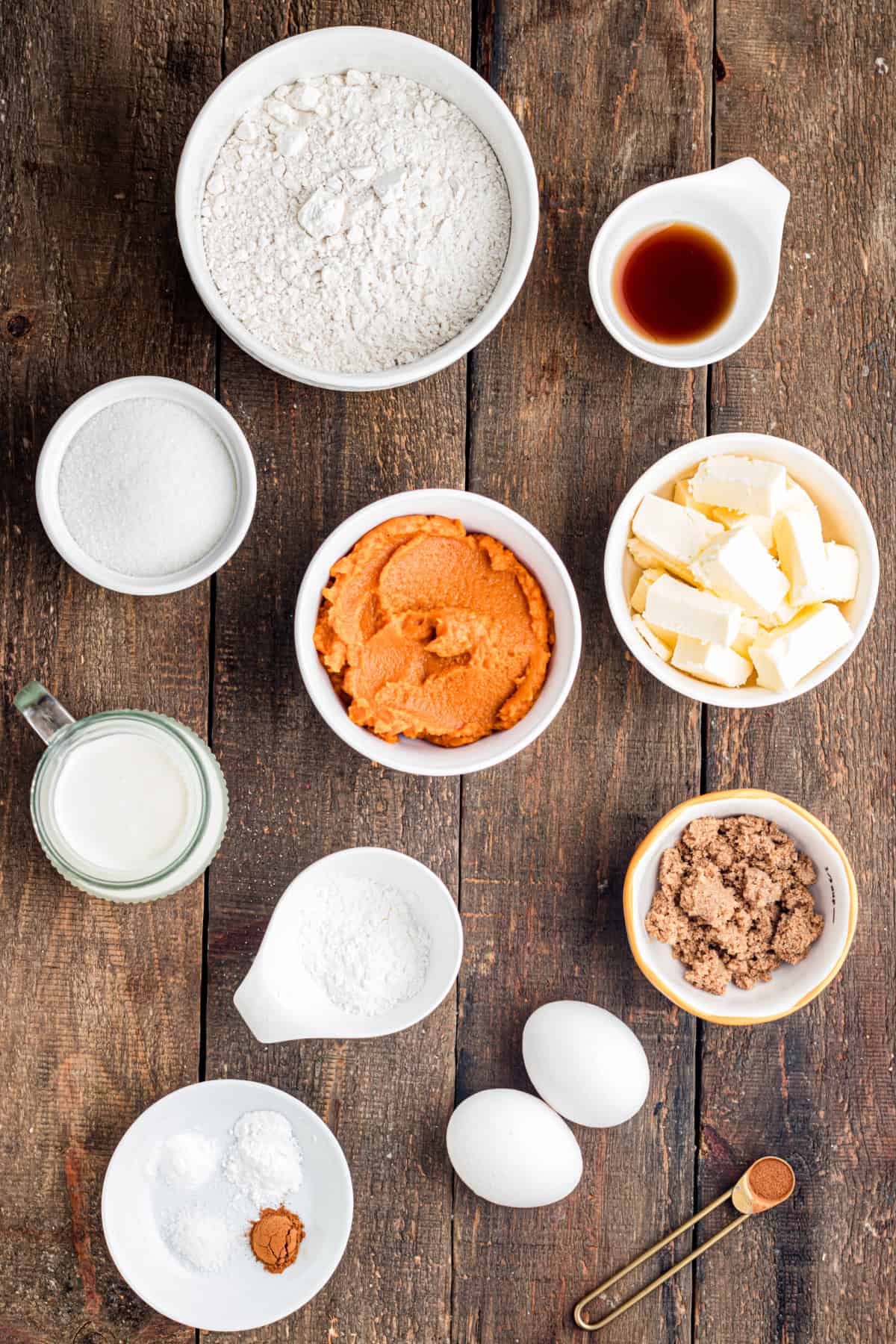 These Pumpkin Pie Cookies combine a soft, buttery cinnamon cookie with a creamy pumpkin pie filling baked right into the center. ingredients for Pumpkin Pie Cookies