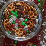 Christmas trail mix in a glass jar