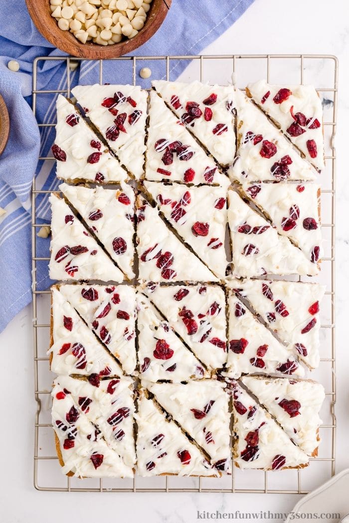 Cutting the cranberry bars.