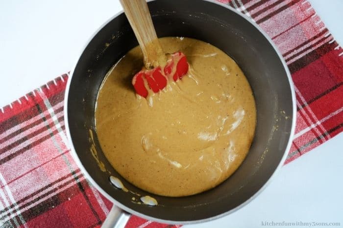 Mixing the gingerbread batter.