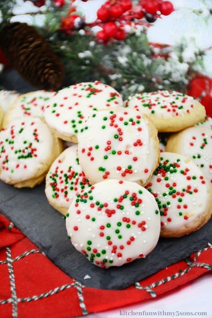 The ricotta cookies with sprinkles on top.
