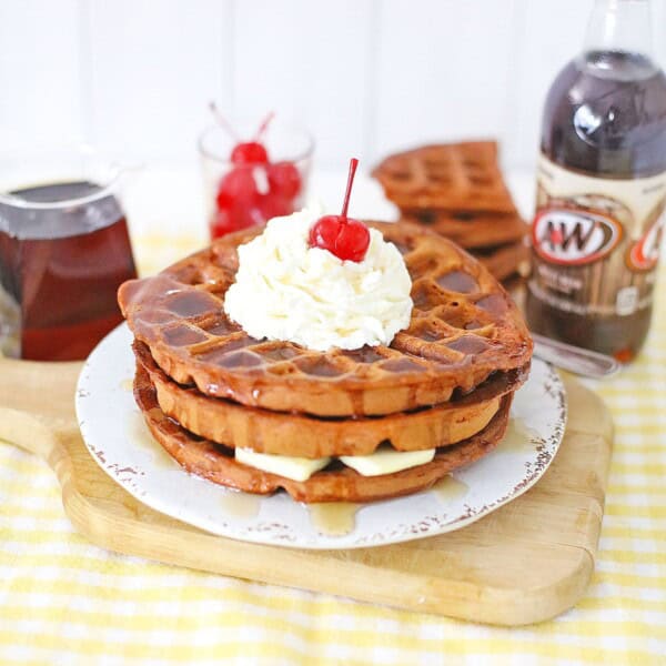 The Root Beer Float Waffles on a serving plate.