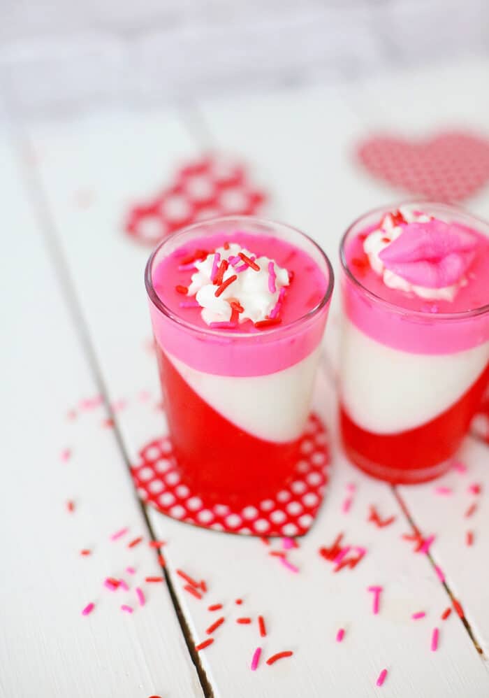 The jello parfait topped with crushed peppermint.