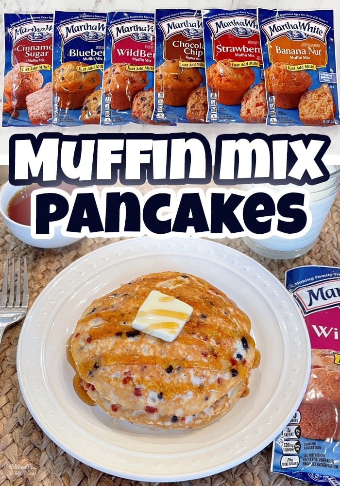 Easy 2-ingredient Muffin Mix Pancakes. Endless flavor options, super easy and totally delicious. My family loves them!