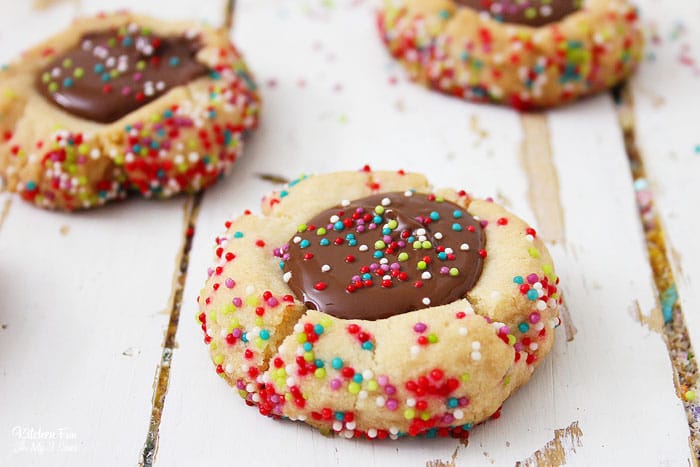 Chocolate Shortbread Thumbprint Cookies with Sprinkles