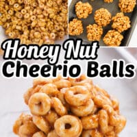 Honey Nut Cheerio Balls a simple 4-ingredient recipe with marshmallows, peanut butter, honey and crunchy cereal.