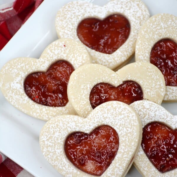 Heart Jam Cookies on a white plate