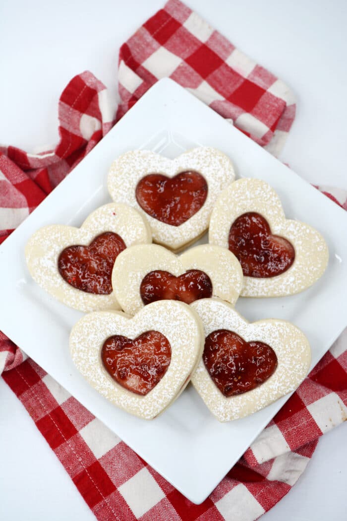 Heart Jam Cookies  on a white plate