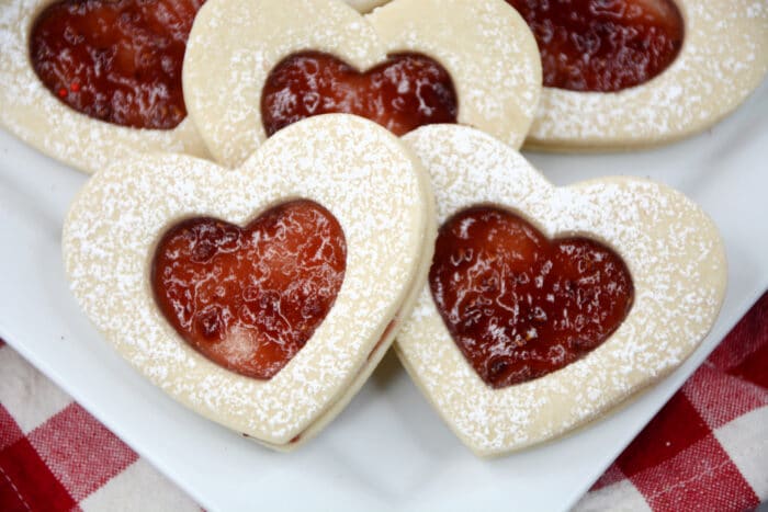 Heart Jam Cookies on a white plate